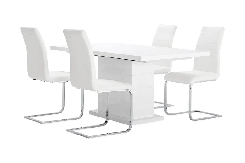 Ratliff Matgrupp 180 cm + 4 Sorado Stol, Vit/Krom