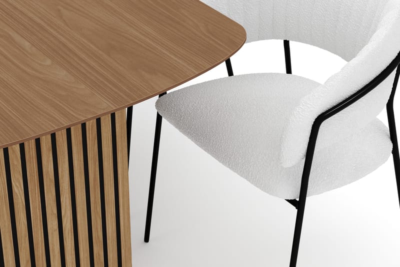 Richeto Matbord 180 cm med 6 Karol Matstolar - Naturlig finish / Vit Bouclé - Products - Möbler - Bord & matgrupp - Matgrupp
