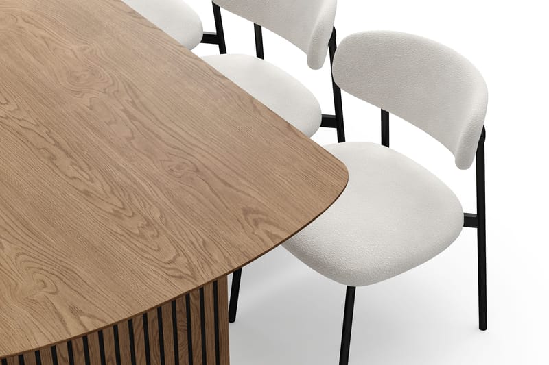 Richeto Matbord 180 cm med 6 Lucy Matstolar - Naturlig finish / Vit Bouclé / Metallben Svart - Products - Möbler - Bord & matgrupp - Matgrupp
