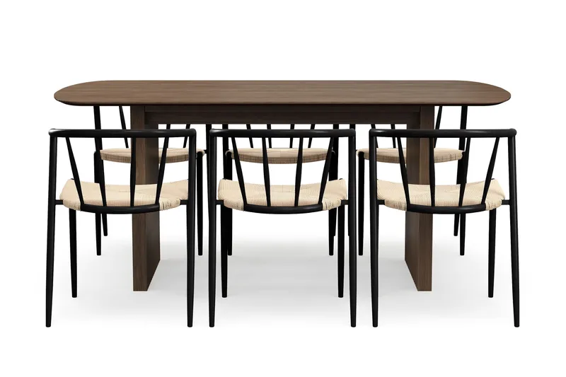 Richeto Matbord 180 cm med 6 Winston Matstolar - Rökt ek / Beige / Metallben Svart - Products - Möbler - Bord & matgrupp - Matgrupp