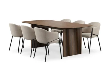 Richeto Matbord 210 cm med 6 Filip Matstolar - Rökt ek / Taupe Bouclé - Products - Möbler - Bord & matgrupp - Matgrupp