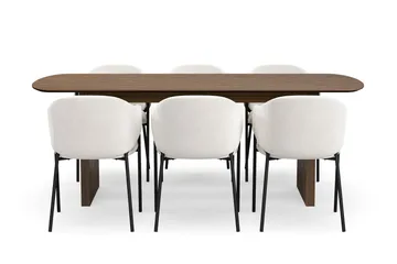 Richeto Matbord 210 cm med 6 Filip Matstolar - Rökt ek / Vit Bouclé - Products - Möbler - Bord & matgrupp - Matgrupp