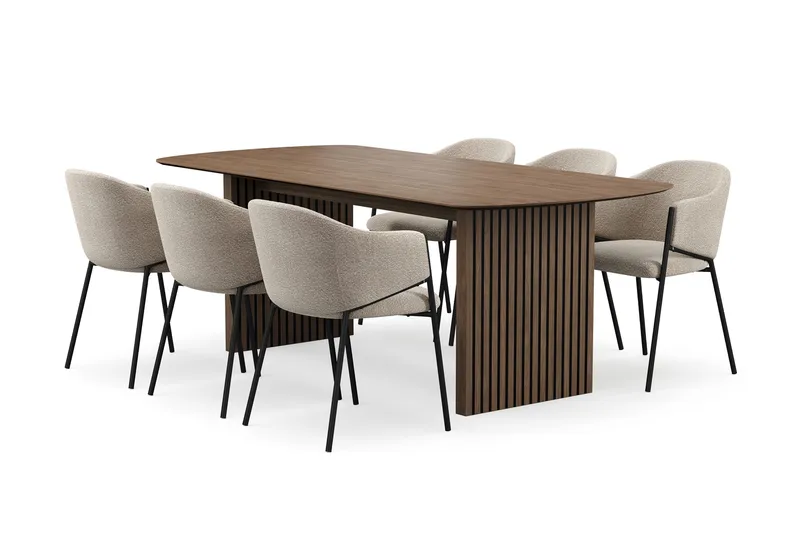 Richeto Matbord 210 cm med 6 Filip Matstolar, Rökt ek