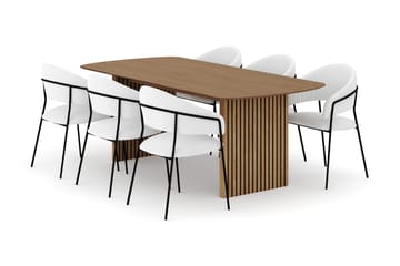 Richeto Matbord 210 cm med 6 Karol Matstolar - Naturlig finish / Vit Bouclé - Products - Möbler - Bord & matgrupp - Matgrupp