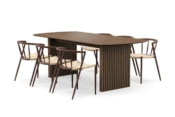 Richeto Matbord 210 cm med 6 Winston Matstolar, Rökt ek / Beige / Metallben Rökt ek