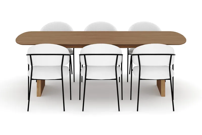 Richeto Matbord 240 cm med 6 Karol Matstolar - Naturlig finish / Vit Bouclé - Products - Möbler - Bord & matgrupp - Matgrupp