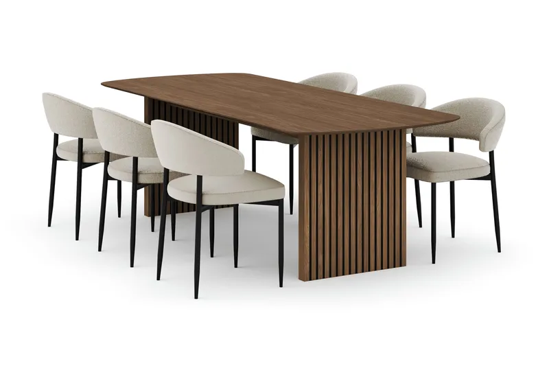 Richeto Matbord 240 cm med 6 Sawako Stolar, Ek