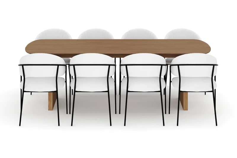 Richeto Matbord 240 cm med 8 Karol Matstolar - Naturlig finish / Vit Bouclé - Products - Möbler - Bord & matgrupp - Matgrupp