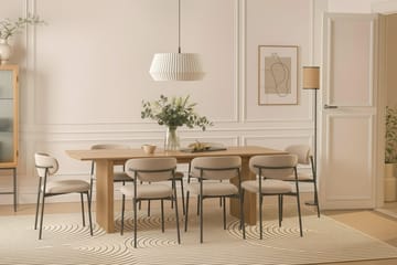 Richeto Matbord 240 cm med 8 Lucy Matstolar - Naturlig finish / Greige Bouclé / Metallben Svart - Products - Möbler - Bord & matgrupp - Matgrupp