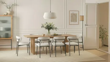 Richeto Matbord 240 cm med 8 Lucy Matstolar - Naturlig finish / Vit Bouclé / Metallben Svart - Products - Möbler - Bord & matgrupp - Matgrupp