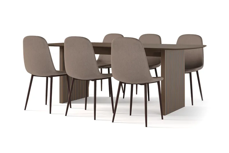 Richeto Matbord Rökt Ek 210 cm valnöt +  6 st Nibe stol brun med valnöt ben - Brun - Products - Möbler - Bord & matgrupp - Matgrupp