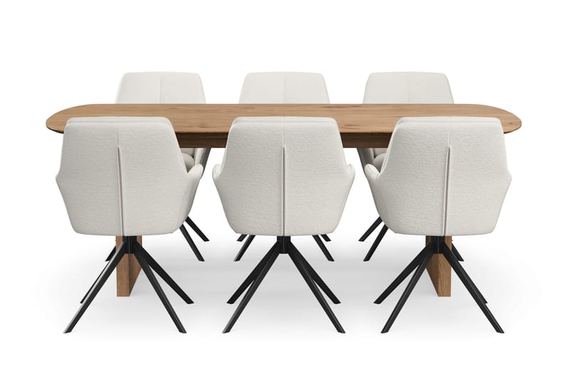 Richeto Matgrupp 210 cm med 6 Torsby Snurrstolar - Naturlig finish/Ljusbeige - Products - Möbler - Bord & matgrupp - Matgrupp