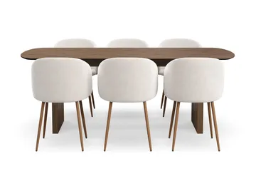 Richeto Matgrupp med 6 Greya Matstolar med Armstöd - Naturlig Finish/Vit Bouclé - Products - Möbler - Bord & matgrupp - Matgrupp