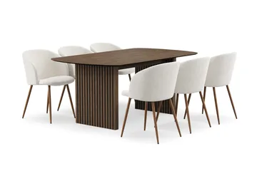 Richeto Matgrupp med 6 Greya Matstolar med Armstöd - Rökt Ek/Vit Bouclé - Products - Möbler - Bord & matgrupp - Matgrupp