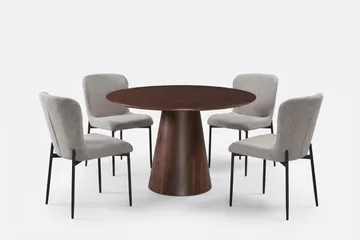 Siena Matgrupp runt 110 cm Valnöt med 4 Elsie Matstolar, Valnöt/Ljusgrå