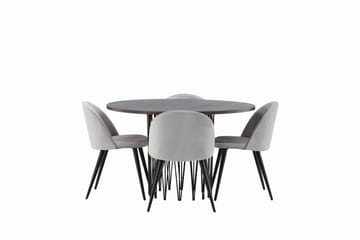 Stone Matgrupp 120 cm Rund med 4 Velvet stolar - Grå - Products - Möbler - Bord & matgrupp - Matgrupp