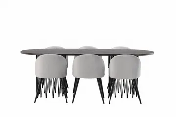 Stone Matgrupp 220 cm Rektangulär med 6 Velvet stolar - Grå - Products - Möbler - Bord & matgrupp - Matgrupp