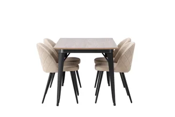 Tempe Matgrupp 140 cm Rektangulär med 4 Velvet stolar - Beige - Products - Möbler - Bord & matgrupp - Matgrupp