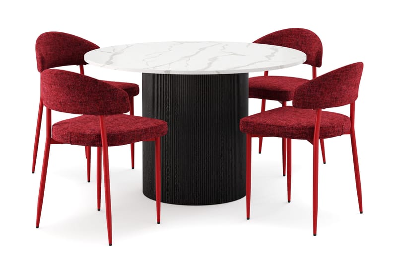 Uppveda Matbord 120 cm Rund med 4 st Jairam Matstolar, Svart/Vit