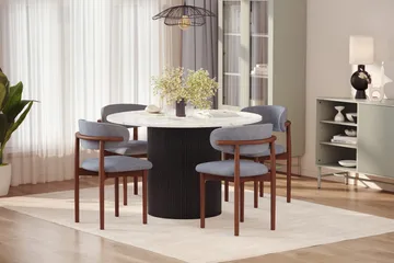 Uppveda Matbord 120 cm Rund med 4 st Jaiveer Matstolar - Svart/Vit - Products - Möbler - Bord & matgrupp - Matgrupp