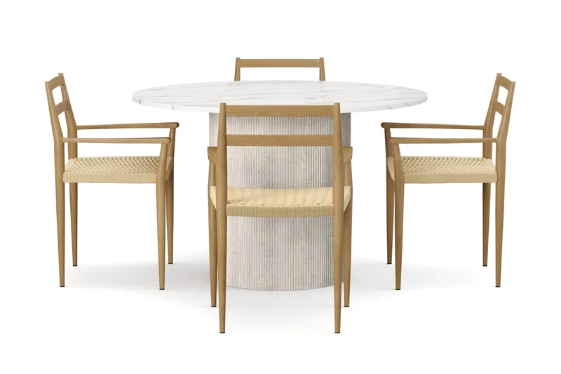 Uppveda Matbord 120 cm Rund med 4 st Jamna Karmstolar - Vit - Products - Möbler - Bord & matgrupp - Matgrupp