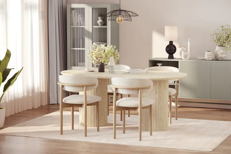 Uppveda Matbord Travetin utseende med 4 st Jaiveer Matstolar - Beige - Products - Möbler - Bord & matgrupp - Matgrupp