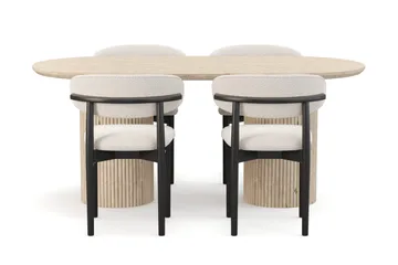 Uppveda Matbord Travetin utseende med 4 st Jaiveer Matstolar - Beige - Products - Möbler - Bord & matgrupp - Matgrupp