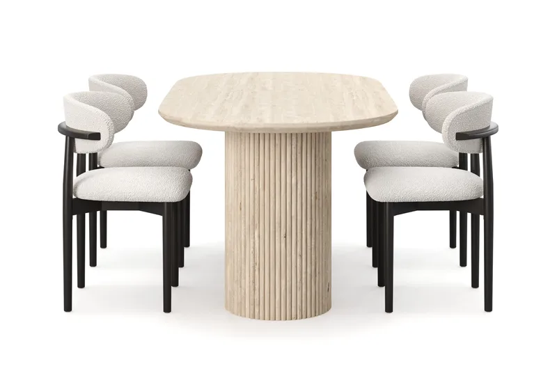 Uppveda Matbord Travetin utseende med 4 st Jaiveer Matstolar - Beige - Products - Möbler - Bord & matgrupp - Matgrupp