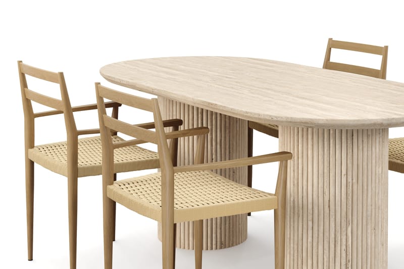Uppveda Matbord Travetin utseende med 4 st Jamna Karmstolar - Beige - Products - Möbler - Bord & matgrupp - Matgrupp