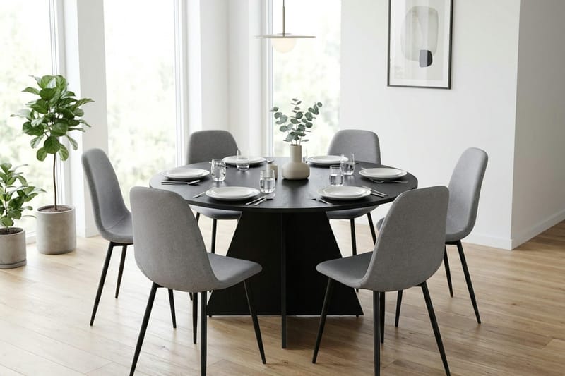 Vera Matgrupp runt 130 cm Svart med 6 Nibe Matstolar - Svart - Products - Möbler - Bord & matgrupp - Matgrupp