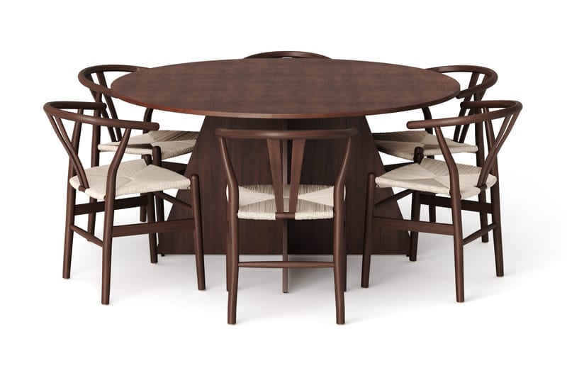 Vera Matgrupp runt 150 cm Valnöt med 6 Dastoori Matstolar - Valnöt - Products - Möbler - Bord & matgrupp - Matgrupp