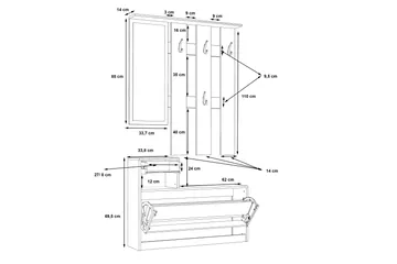 Breslau Hallmöbelset 98x180 cm - Beige/Vit - Products - Möbler - Hallmöbler - Möbelset för hall & entre