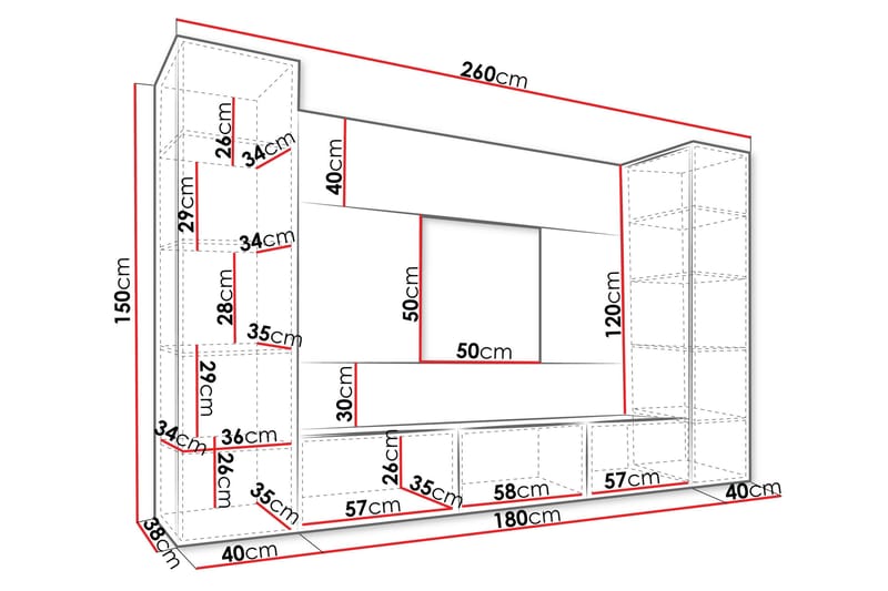 Bernice Tv-skåp 260x38 cm - Svart - Products - Möbler - TV- & Mediamöbler - TV-möbelset