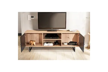 Lowboard Wohnling modernt spånskiva, 2 dörrar, förvaringsbrickor, metallben, modern stil Ek, Svart - Ek, Svart - Products - Möbler - TV- & Mediamöbler - TV-skåp