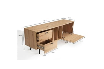 Lowboard Wohnling modernt spånskiva, 2 lådor, 1 dörr, förvaringsbrickor, metallben, modern stil Svart, Ek - Svart, Ek - Products - Möbler - TV- & Mediamöbler - TV bänk & mediabänk