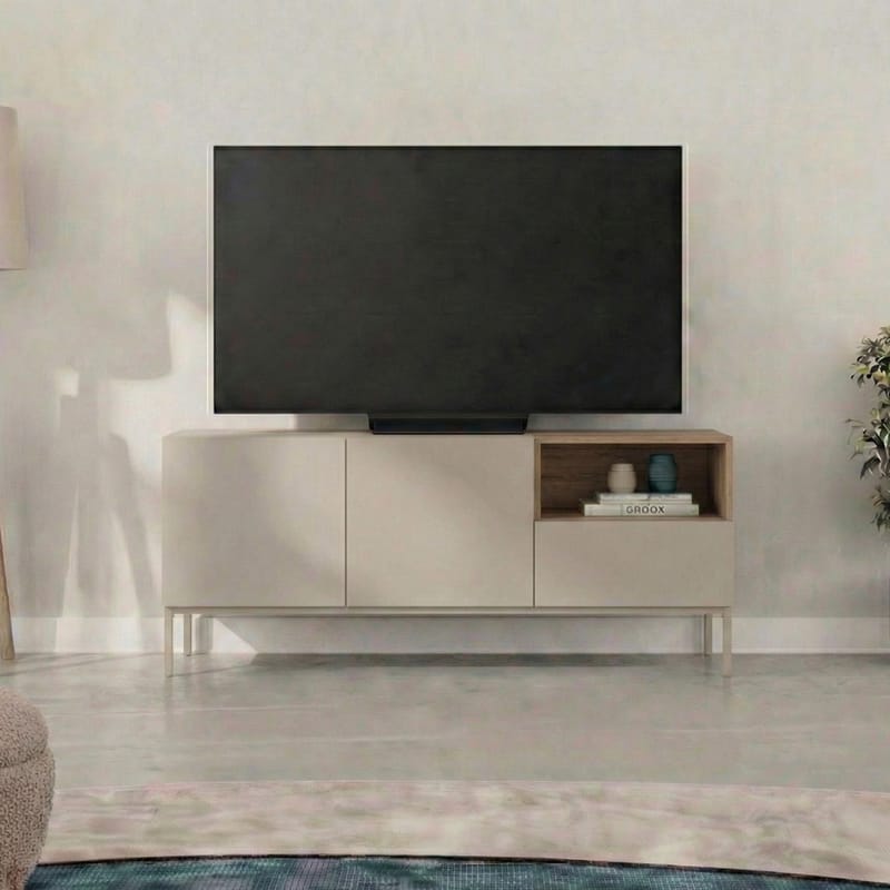 Morlen Tv-Bänk 140 cm - Santstone och naturlig ek - Products - Möbler - TV- & Mediamöbler - TV bänk & mediabänk