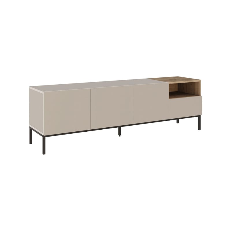 Morlen TV-bänk 180x55x41,8 cm, sandsten, naturlig ek och svart