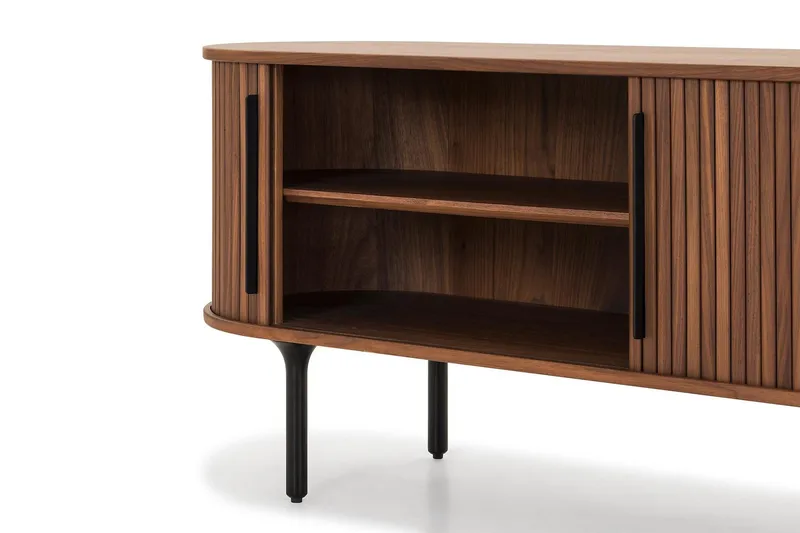 Noira Oval TV bänk Valnöt 150x45 cm Ribbad - Mörkbrunt / Brunt Trä - Products - Möbler - TV- & Mediamöbler - TV bänk & mediabänk