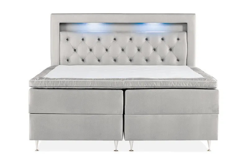 Alessia Komplett Sängpaket med Förvaring LED-belysning 180x200 cm, Grå / Ljusgrå
