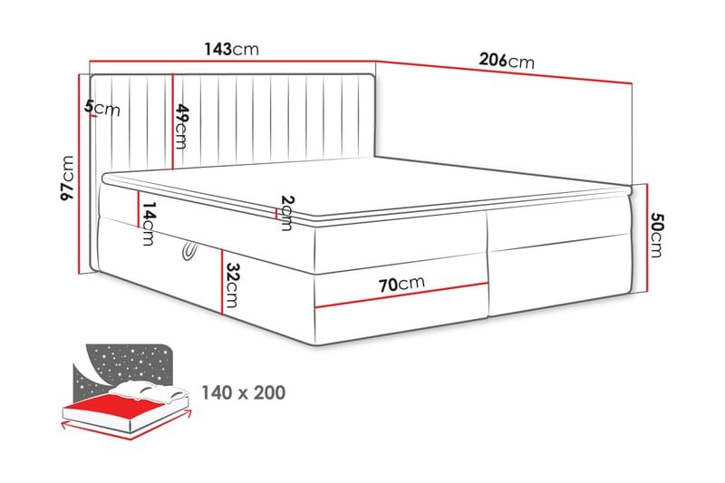 Calrosor Sängpaket Kontinentalsäng med Förvaring 140x200 cm - Svart - Products - Möbler - Säng - Komplett sängpaket
