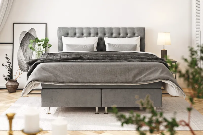 Celine Sängpaket 140x200cm - Grå/Sammet - Products - Möbler - Säng - Kontinentalsäng