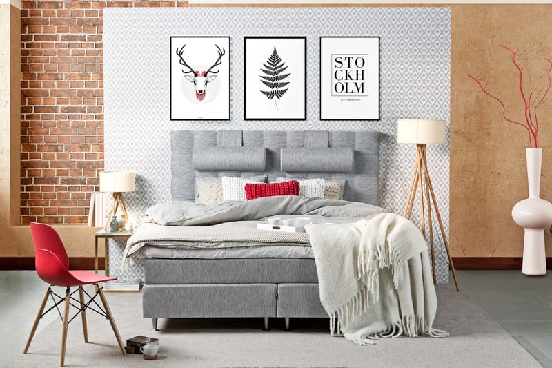 Charleston Kontinentalsäng 180x200 Fast Polyeterskum - Ljusgrå - Products - Möbler - Säng - Kontinentalsäng