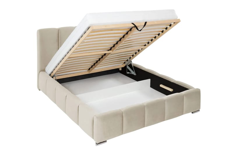 Cleaton Sängram 160x200 cm med Förvaring HVILA Resårmadrass och Bäddmadrass i Memoryskum med Tvättbar klädsel - Beige/Vit - Products - Möbler - Säng - Komplett sängpaket