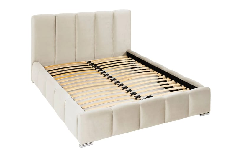 Cleaton Sängram 160x200 cm med Förvaring HVILA Resårmadrass och Bäddmadrass i Memoryskum med Tvättbar klädsel - Beige/Vit - Products - Möbler - Säng - Komplett sängpaket