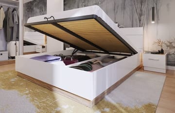 Dentro säng med förvaring 160 x 200 cm - Vit/ek - Vit/stirling ek - Products - Möbler - Säng - Säng med förvaring