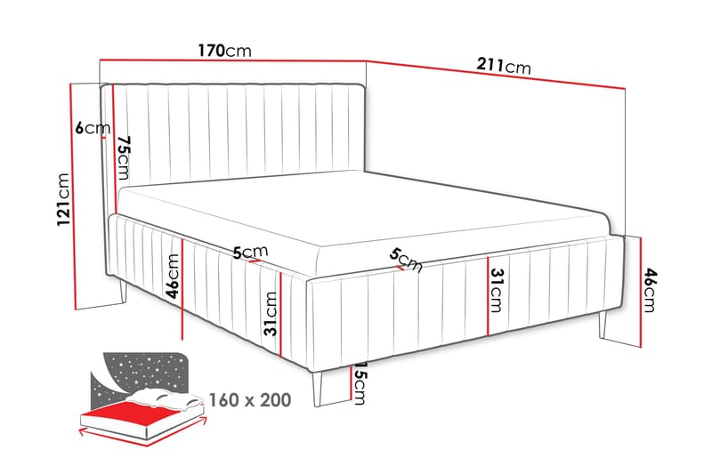 Desio Förvaringssäng 160x200 cm - Grå - Products - Möbler - Säng - Säng med förvaring