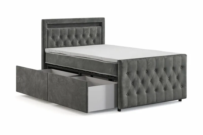 Franco Light Komplett Sängpaket med förvaring LED-belysning 120x200 cm - Grå - Products - Möbler - Säng - Säng med förvaring