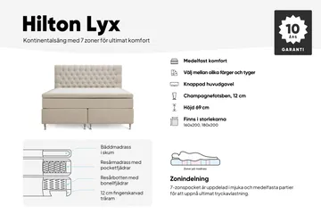 Hilton Lyx Komplett Sängpaket 180x200 cm Kontinentalsäng med knappad sänggavel i sammet - Beige - Products - Möbler - Säng - Kontinentalsäng