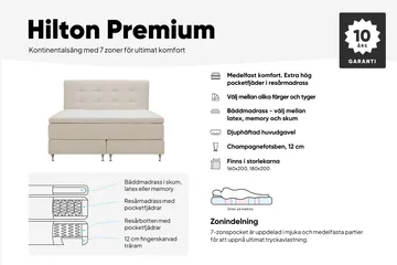 Hilton Premium Komplett Sängpaket 180x200 cm Kontinentalsäng med Sänggavel - Ljusbeige Bouclé - Products - Möbler - Säng - Kontinentalsäng
