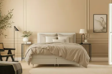 Hilton Premium Komplett Sängpaket 180x200 cm Kontinentalsäng med Sänggavel - Ljusbeige Tyg - Products - Möbler - Säng - Kontinentalsäng